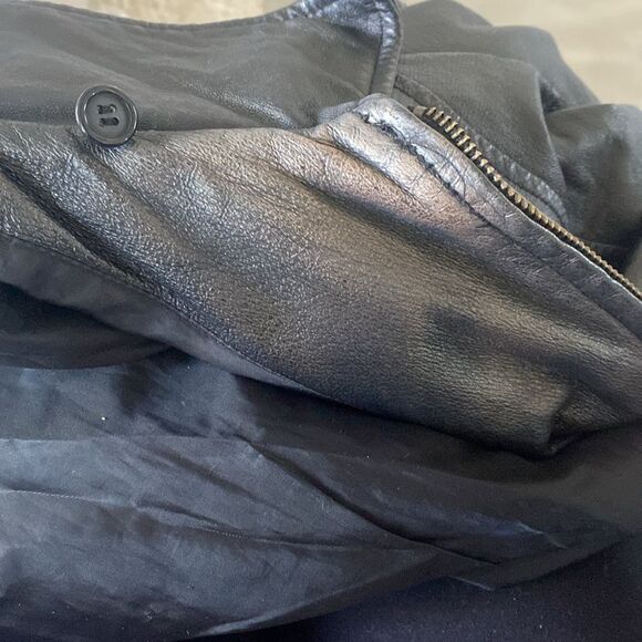 💛 Jacqueline Ferrar Leather Jacket w Waist Tie Button Up Woman’s Size L Black - Picture 7 of 7